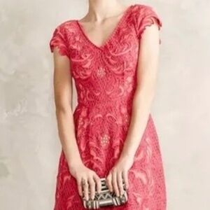 Anthropologie Melon Lace Dress by Yoana Baraschi - Sheer V-Neck Fit & Flare